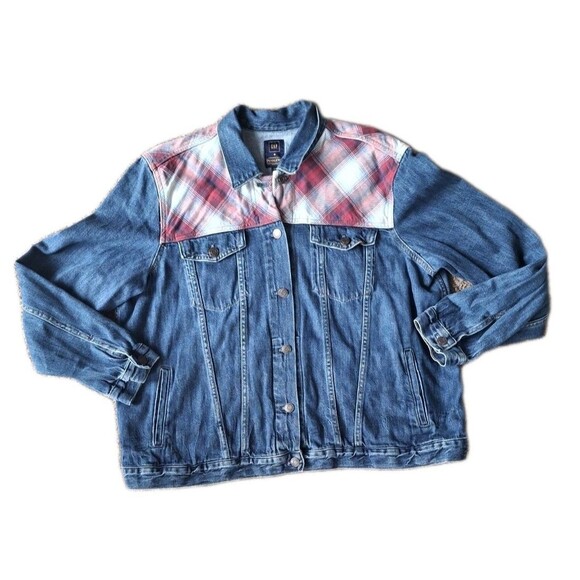 Gap Pendelton Jackets & Blazers - Women's GAP & PENDLETON Denim Jean Jacket Size XXL Blue & Red Plaid Y2K